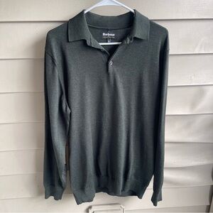 Barbour Men’s 100%‎ Merino Wool Polo Sweater Patch Detail Green Size XL Preppy
